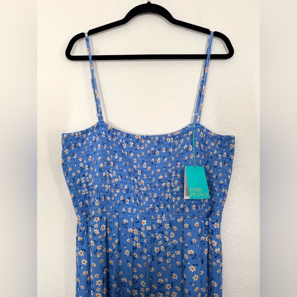 Posh Peanut Colette Smocked Square Neck Jersey Floral Jumpsuit Blue 2X NEW - Picture 3 of 7